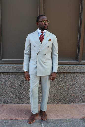 Striped Red Tie + Tailored Gray Suit