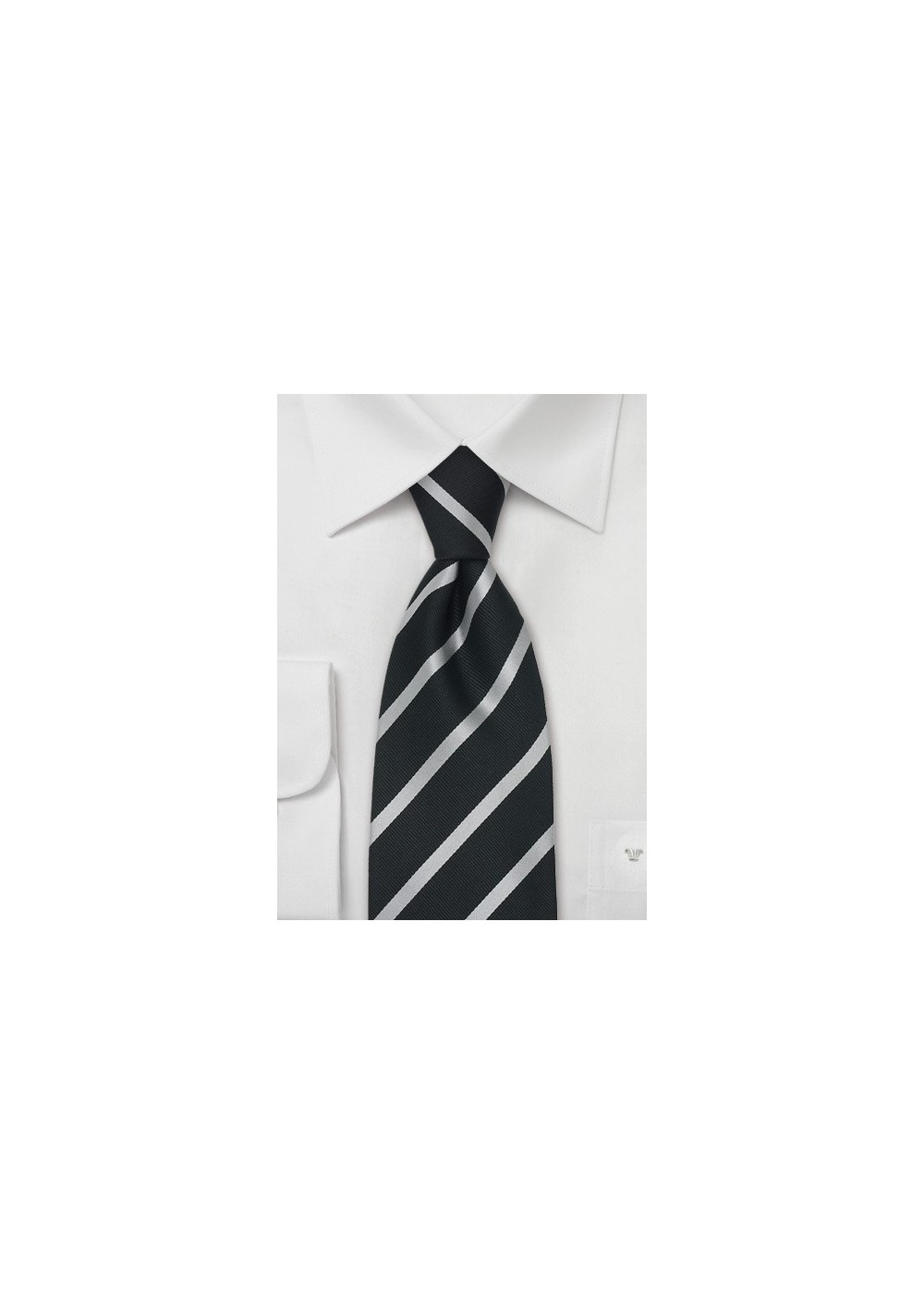 Black & Silver Striped Necktie in XL Length