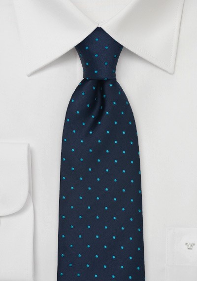 Navy and Turquoise Blue Polka Dot Tie