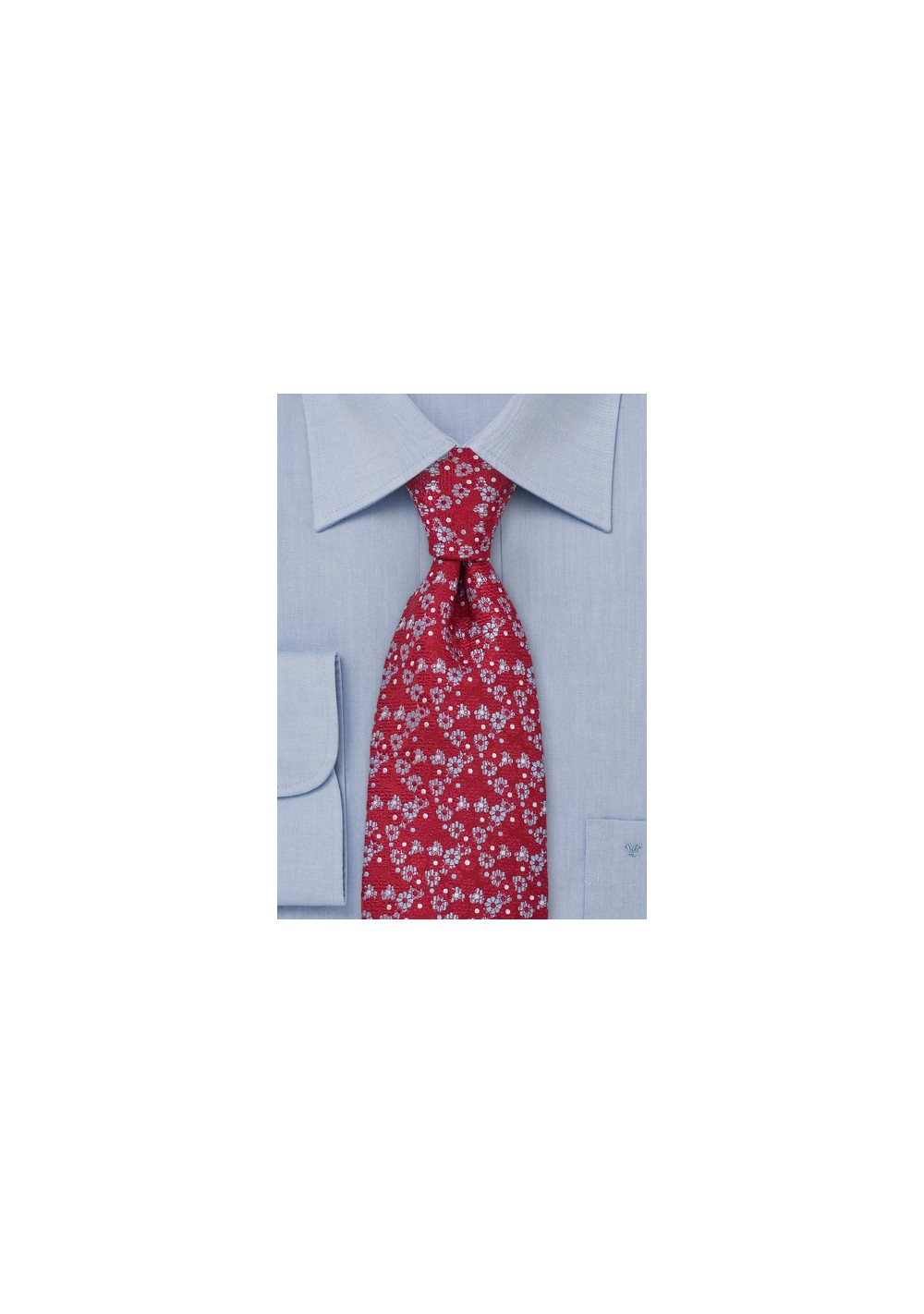 Floral Silk Tie in Red Light Blue