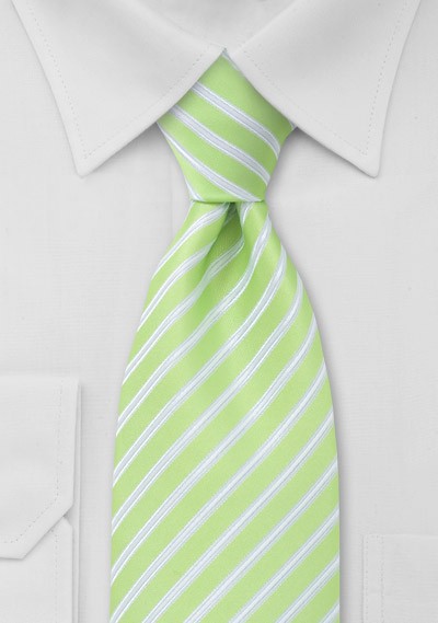 Lime Green and White Striped Tie