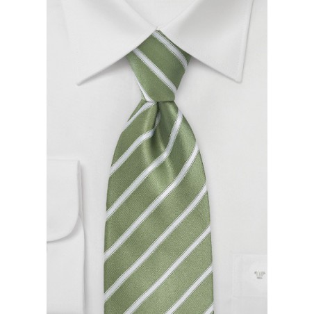 Moss Green and White Striped Tie