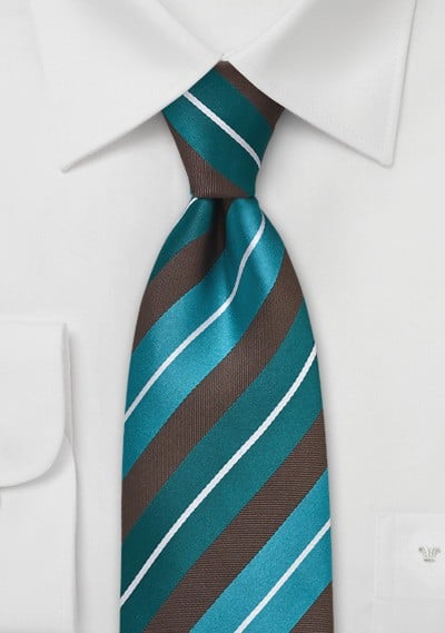 Modern Teal and Brown Striped Tie