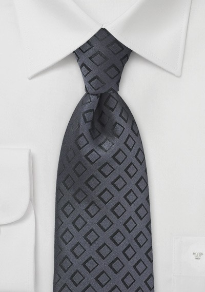 Geometric Diamond Tie in Pewter and Black
