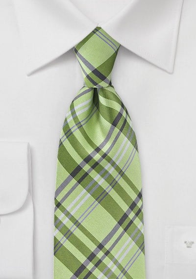 Plaid Tie in a Bright Lime