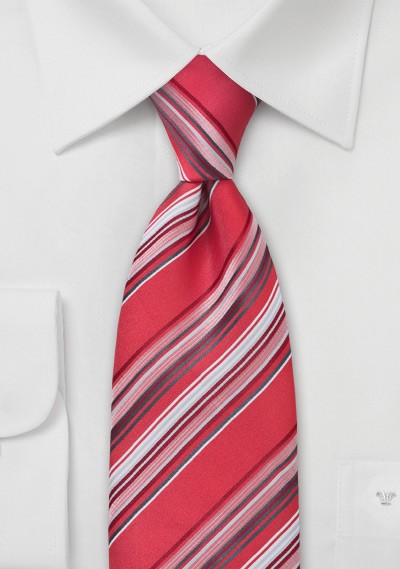 Coral Red Striped Tie in Boys Length