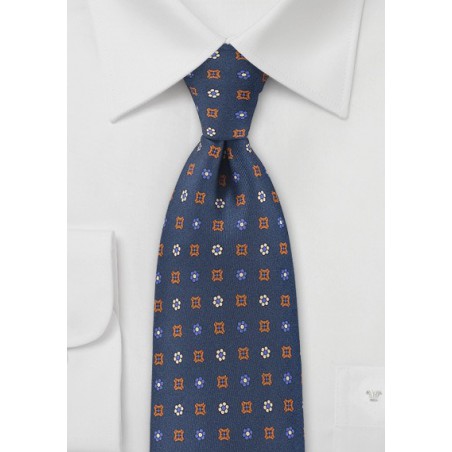 Navy Blue Tie with Emblem Designs
