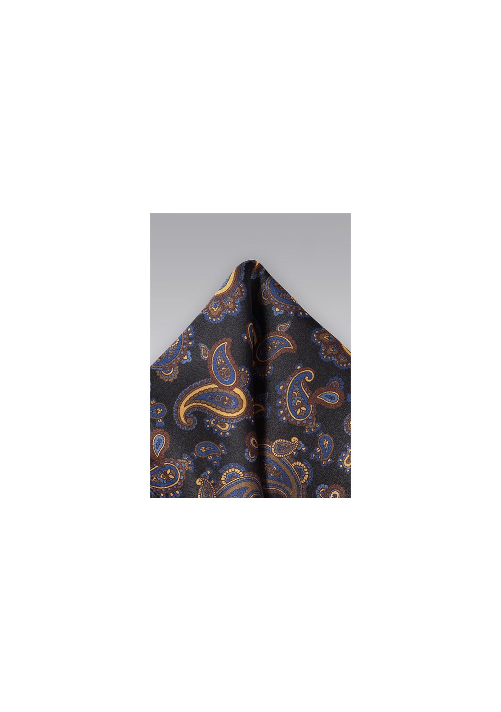 Luxe Paisley Pocket Square in Blacks, Golds and Blues