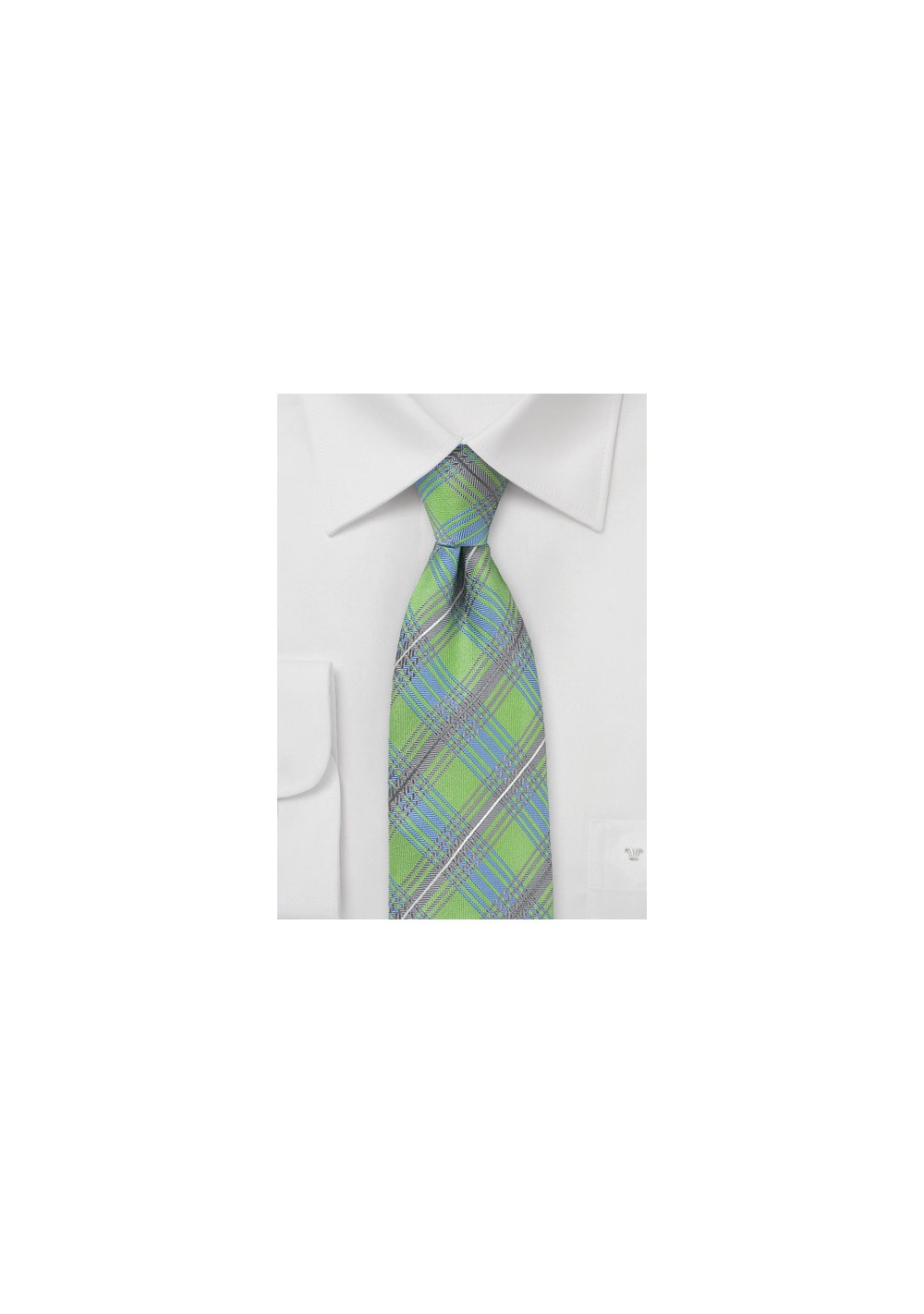 Plaid Tie in Lime, Silver, and Light Blue