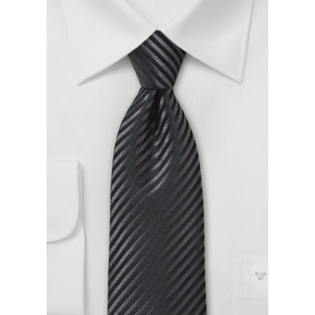 Onyx and Smokey Charcoal Striped Necktie in Pure Silk