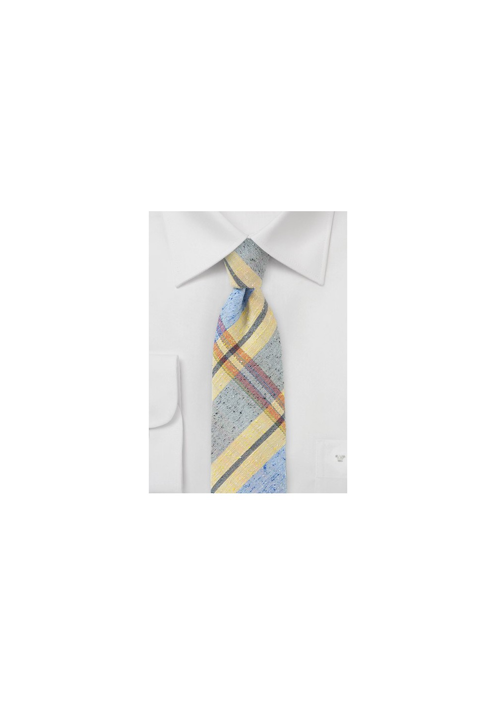 Summer Plaid Skinny Tie in Yellow and Blue