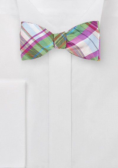 Vibrant Plaid Bow Tie in Pinks and Greens