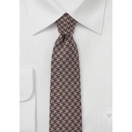 Brown Dogstooth Necktie in Wool