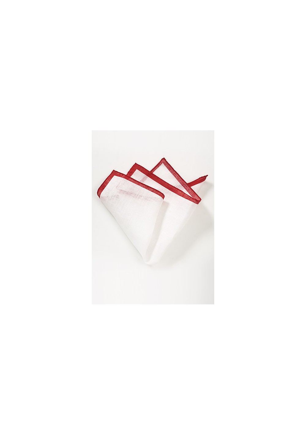 White Linen Pocket Square with Red Border