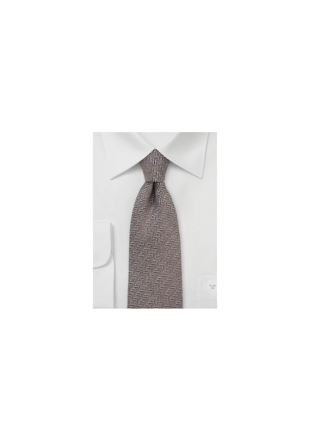 Autumn Wool Tie in Brown with Herringbone Weave