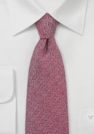 Autumn Red Wool Tie with Herringbone Design