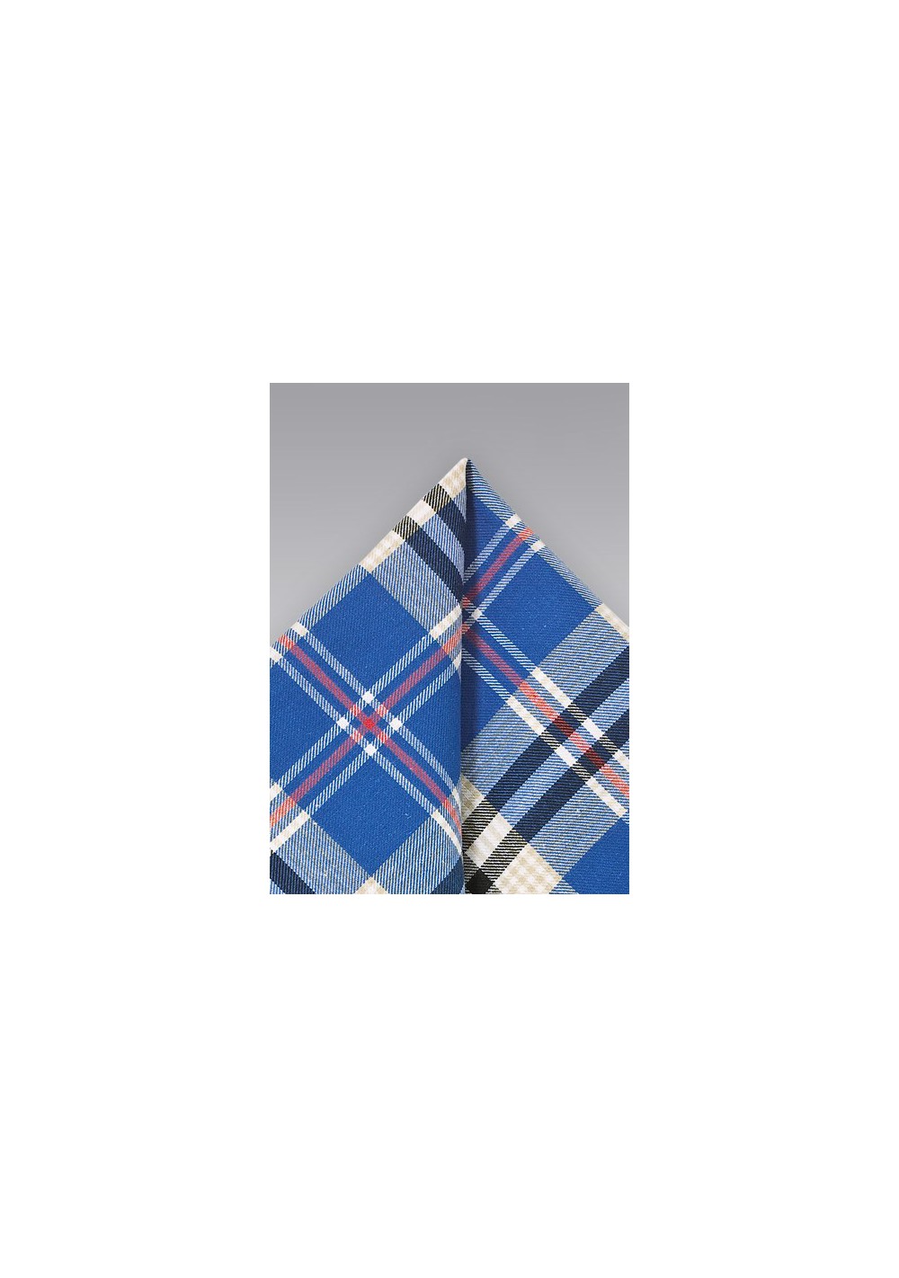 Cotton Plaid Pocket Square in Blue, Beige, and Black