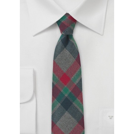 Winter Flannel Necktie in Red, Green, Charcoal