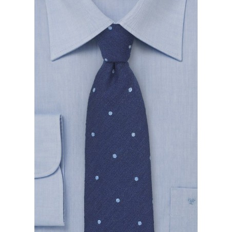 Elegant Wool Polka Dot Tie in Blue