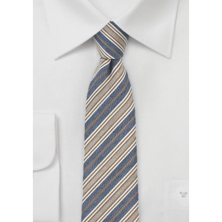 Trendy Striped Tie in Denim Blue and Tan