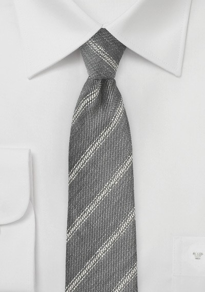 Stone Gray and Cream Stripe Linen Tie
