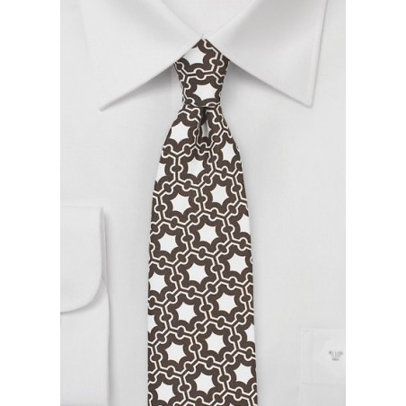MOD Print Silk Tie in Brown and White
