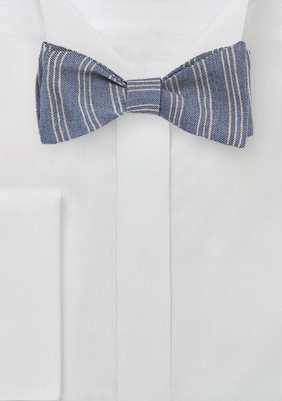 Tripe Striped Bow Tie in Denim Blue