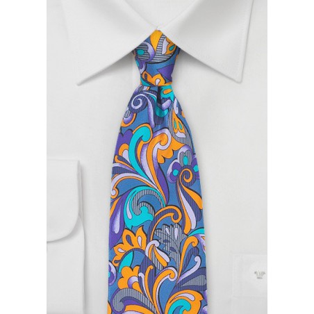 Orange and Teal Colored Tie with Art Nouveau Print | Bows-N-Ties.com