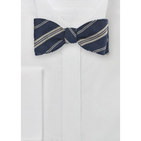 Wool Striped Bow Tie in Dark Navy and Beige