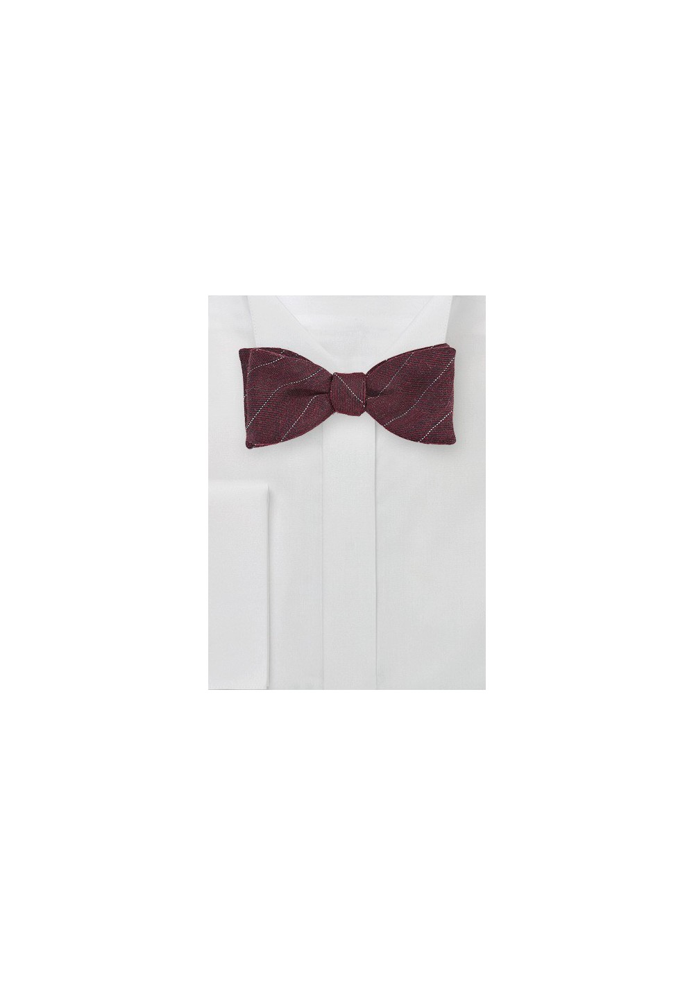 Deep Red Wool Bow Tie with Pencil Stripes