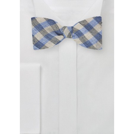 Light Blue and Tan Gingham Bow Tie