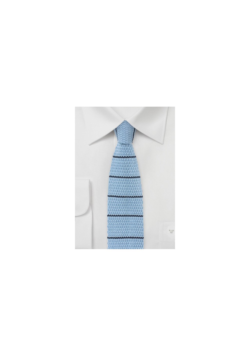 Light Blue Knit Tie with Navy Stripes