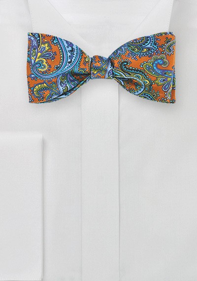 Paisley Bow Tie in Cognac Brown and Purple
