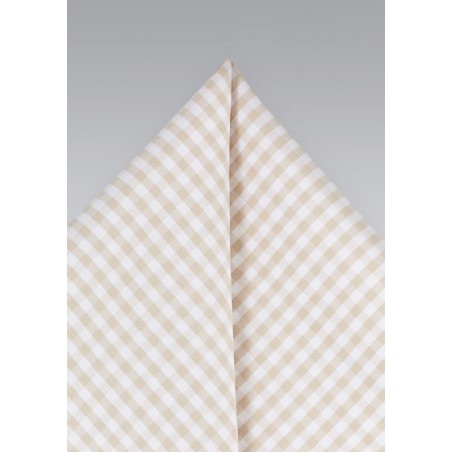 Cream and Tan Gingham Pocket Square