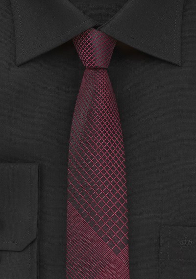 Trendy Skinny Plaid Tie in Black and Rosewood