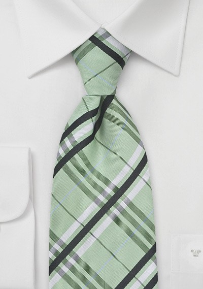 Plaid Extra Long Tie in Pistachio Green