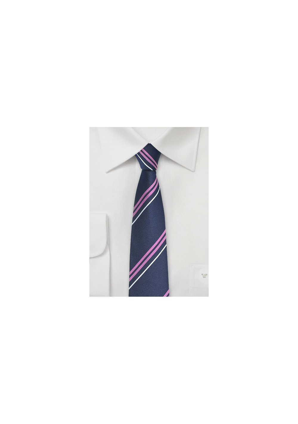 Trendy Blue Skinny Tie with Lavender and Silver STripes