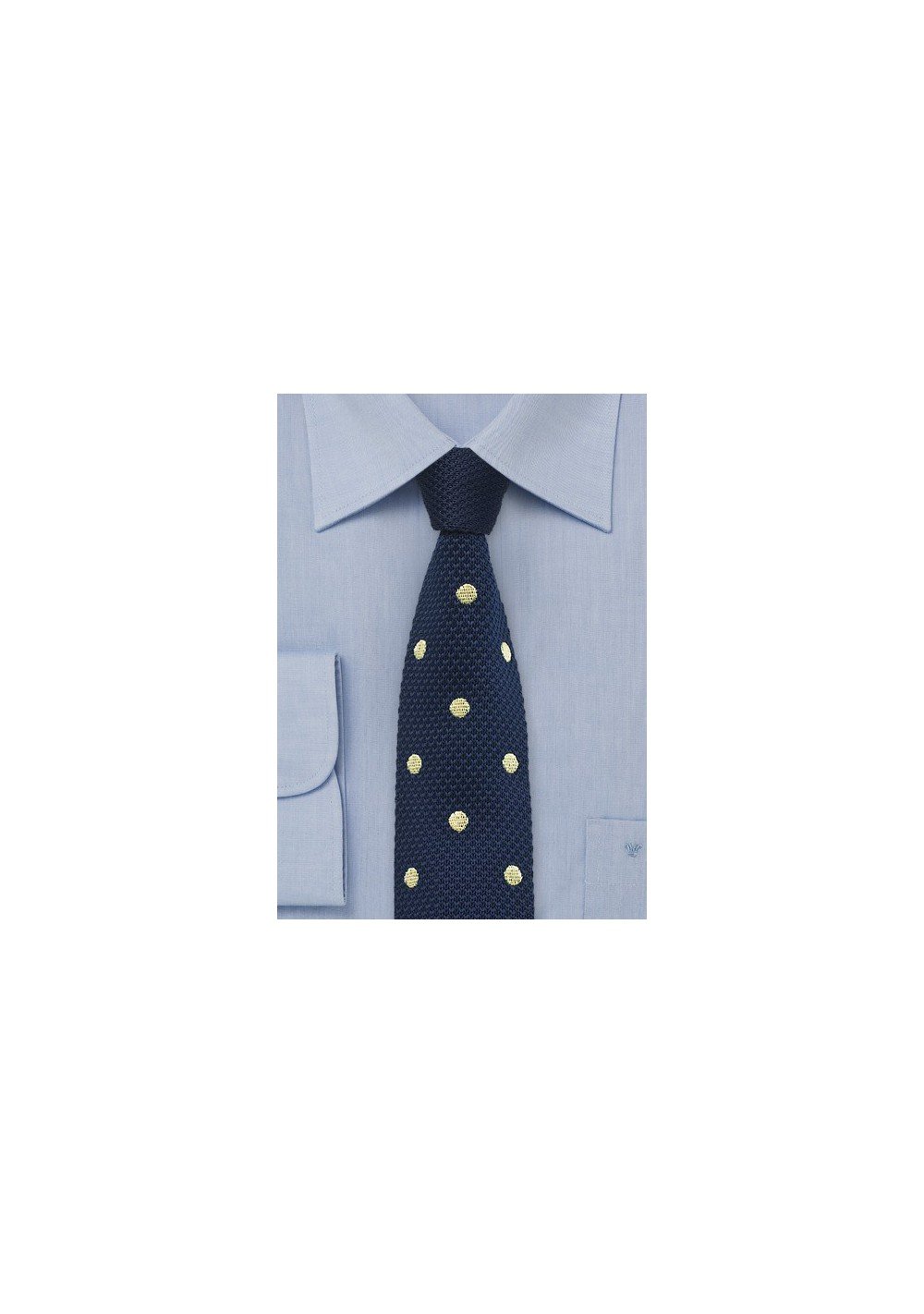 Navy Knit Tie with Yellow Dots