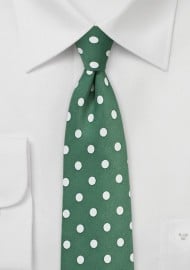Pine Green Tie with Ivory Polka Dots