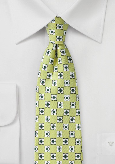 Floral Silk Tie in Linden Green