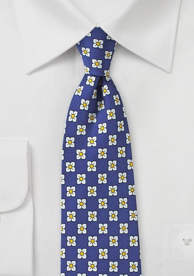 Royal Blue, White, and Yellow Floral Tie