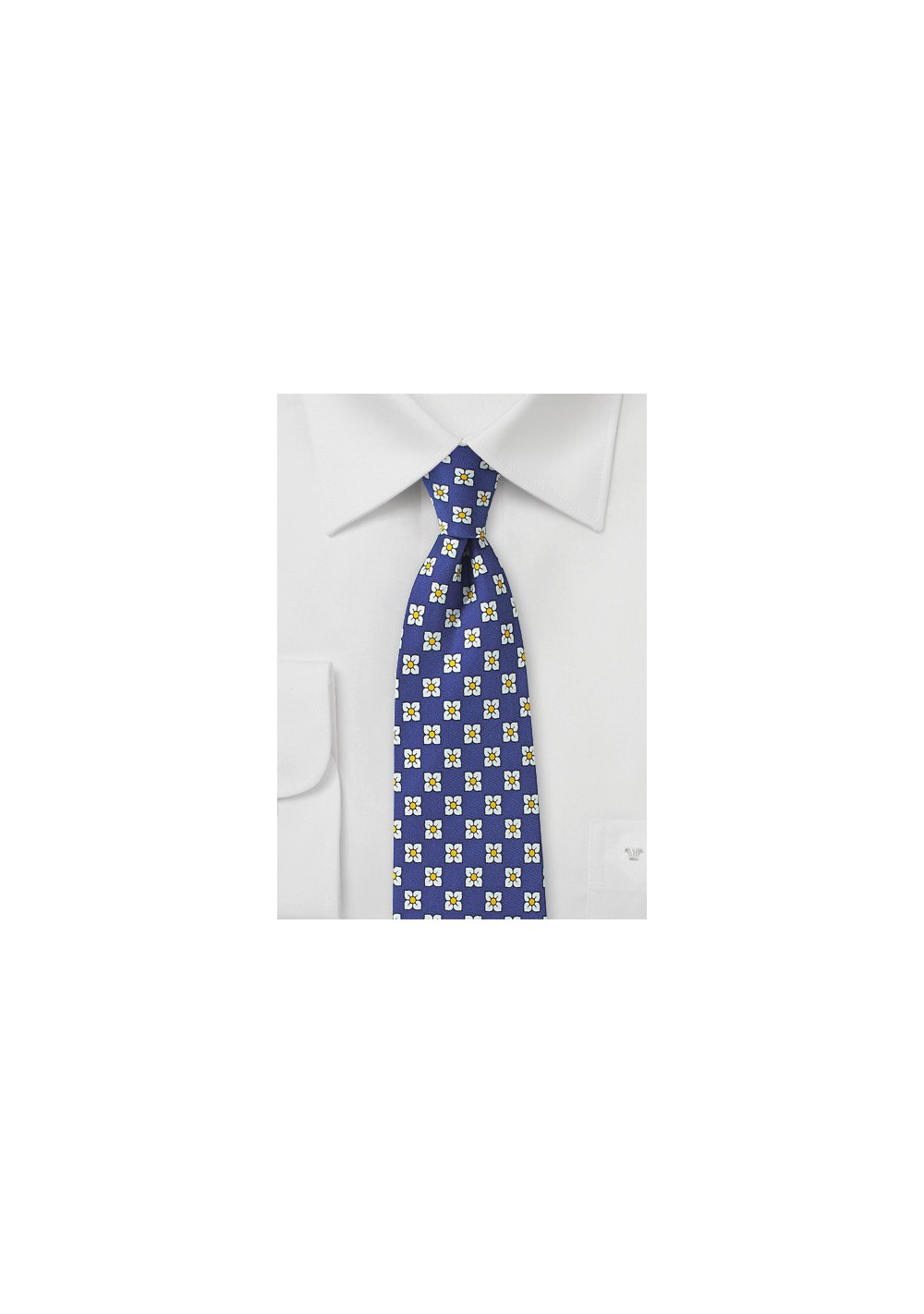 Royal Blue, White, and Yellow Floral Tie