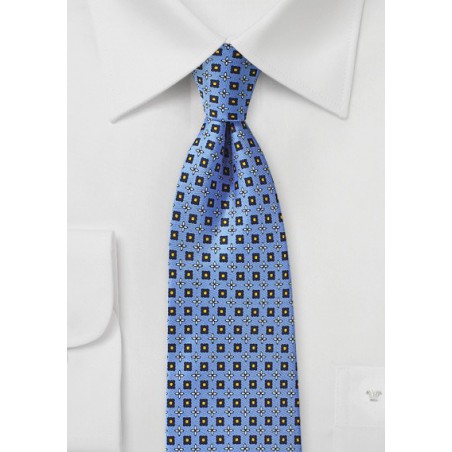 Blue Foulard Tie with Yellow and Cream Accents