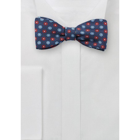 Summer Flower Print Bow Tie in Navy and Red