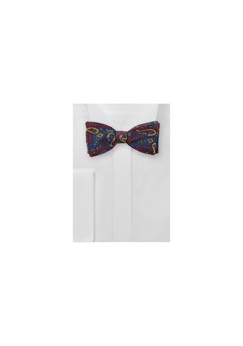 Wool Paisley Print Bow Tie in Red and Blue