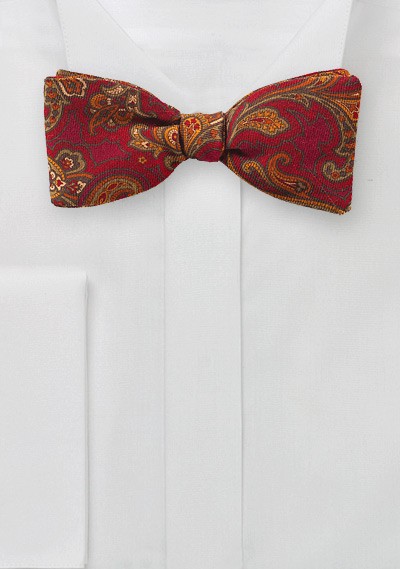 Vintage Paisley Bow Tie in Red