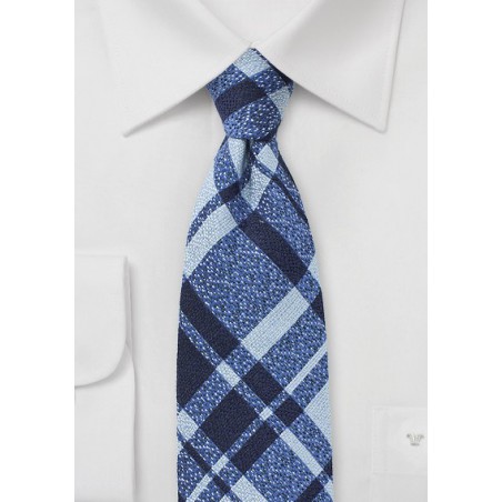 Wool Plaid Tie in Blue