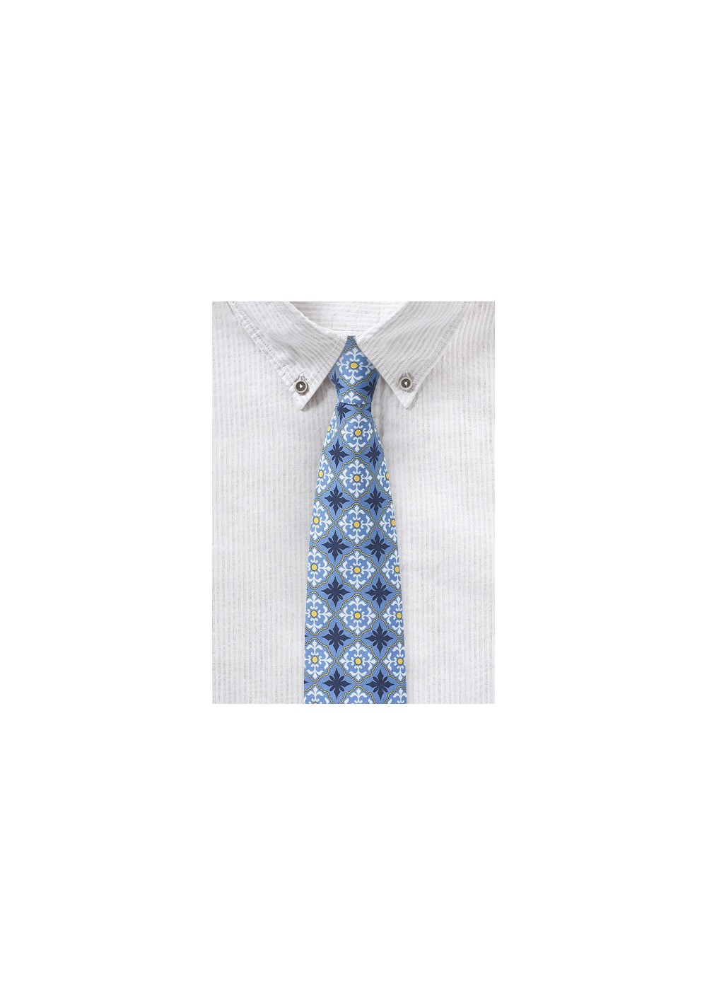 Cotton Print Summer Tie in Light Blue