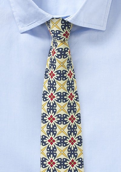 Geometric Design Cotton Tie in Pale Yellow and Navy