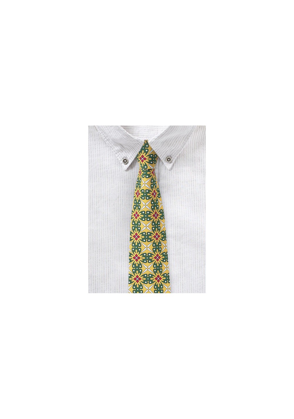 Vintage Yellow and Green Geometric Cotton Tie
